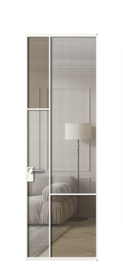 Межкомнатная дверь Mosaic АЛПЛ041.13 Алюминий Белый Mesh silver + Бронза прозрачное триплекс Цена 212470 #CURRENCY# | Volhovec