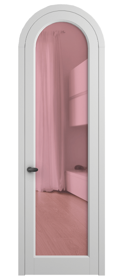 Межкомнатная дверь Палаццо 6814 Матовый белоснежный Прозрачное розовое стекло, триплекс Цена 125159 ₽ | Volhovec