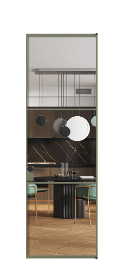 Алюминиевая дверь АЛПЛ040.03 Алюминий оливковый тёмный Прозрачное стекло "Crystal Vision", калёное, 6 мм Цена 171010  | Volhovec