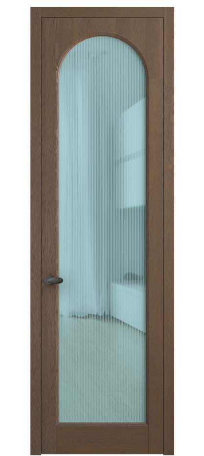 Межкомнатная дверь Палаццо 6804 Дуб туманный матовый Рифлёное голубое стекло "Мору", триплекс Цена 156229 ₽ | Volhovec