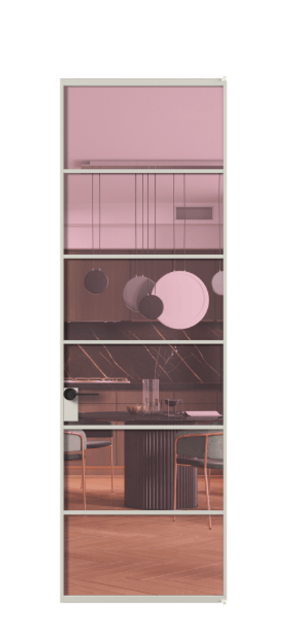 Алюминиевая дверь АЛПЛ040.04 Алюминий тёплый серый Прозрачное розовое стекло, триплекс Цена 187140  | Volhovec