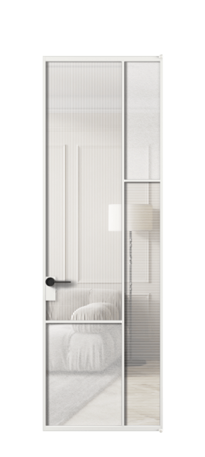 Межкомнатная дверь Mosaic АЛПЛ041.12 Алюминий белоснежный Рифлёное стекло "Дюна", триплекс, 6 мм + Фактурное стекло "Лёд", триплекс Цена 253150 сом | Volhovec