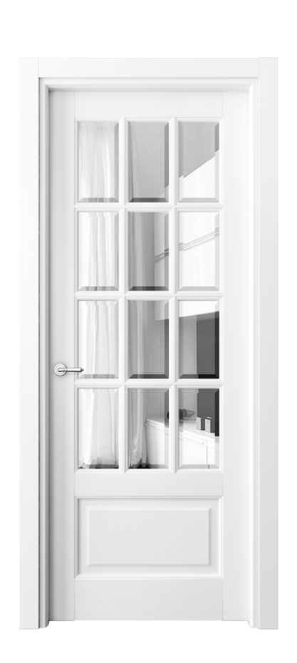 Межкомнатная дверь Тоскана Грильято 6313 Матовый белоснежный Прозрачное стекло с фацетом Цена 122740 ₽ | Volhovec