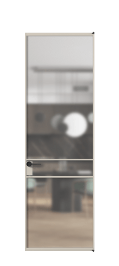 Алюминиевая дверь АЛПЛ040.02 Алюминий светло-бежевый Сатинированное стекло "Matelux Crystal Vision", калёное, матовое, каленое 6 мм Цена 220980  | Volhovec