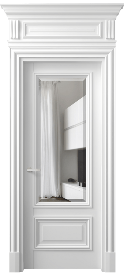 Дверь межкомнатная Антик 7306 Матовый белоснежный Прозрачное стекло с фацетом КЭП + Объёмный фриз + Карниз МБЛ Цена 236320 сом Наличники уже входят в базовый комплект. Фабрика дверей Волховец 8 (800) 551 43 19 Межкомнатная дверь Антик 7306 Матовый белоснежный Прозрачное стекло с фацетом Цена 236320 сом | Volhovec