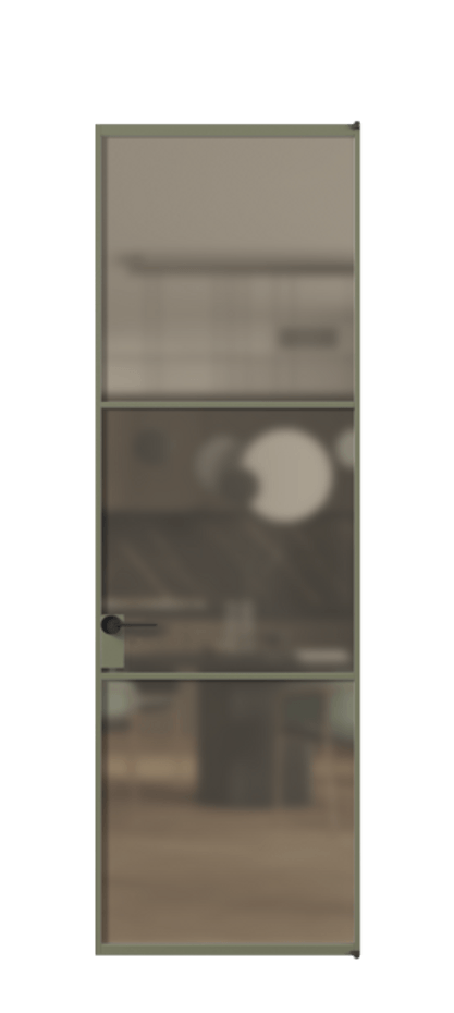 Алюминиевая дверь АЛПЛ040.03 Алюминий оливковый тёмный Сатинированное бронзовое стекло, триплекс. Без короба АОТ Цена 180500 Стоимость комплекта двери включает:
1. Полотно (600/650/700/750/800/850/900/950*2000-2400 мм).
2. Короб
3. Комплект фурнитуры (2 торцевые петли и магнитный замок с ответной планкой). Фабрика дверей Волховец 8 (800) 551 43 19 Алюминиевая дверь АЛПЛ040.03 Алюминий оливковый тёмный Сатинированное бронзовое стекло, триплекс Цена 180500 | Volhovec