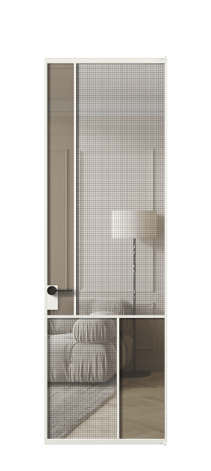 Межкомнатная дверь Mosaic АЛПЛ041.20 Алюминий светло-серый Декоративное стекло с сеткой "Mesh silver", триплекс, 6 мм + Прозрачное бронзовое стекло, триплекс Цена 241830 сом | Volhovec