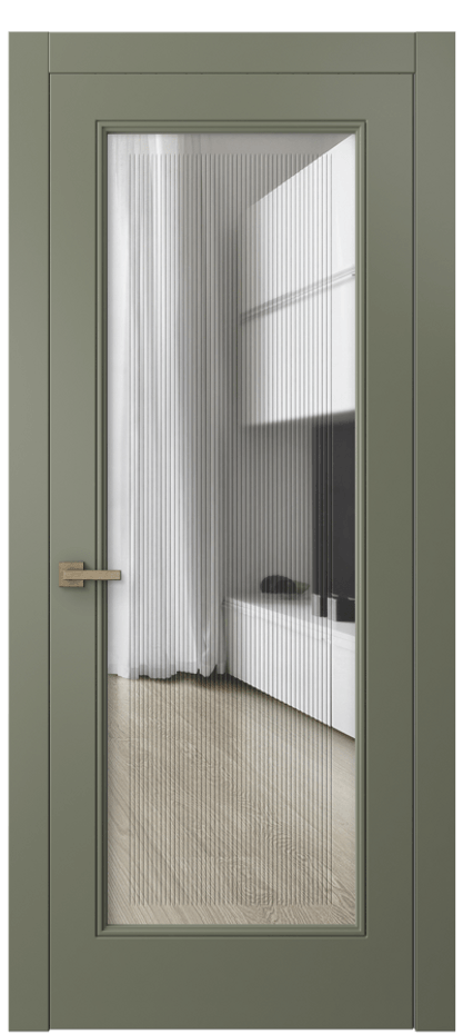 Межкомнатная дверь Linea 8300 Матовый оливковый тёмный Прозрачное стекло с гравировкой "Каннелюры", триплекс Цена 66959 ₽ | Volhovec