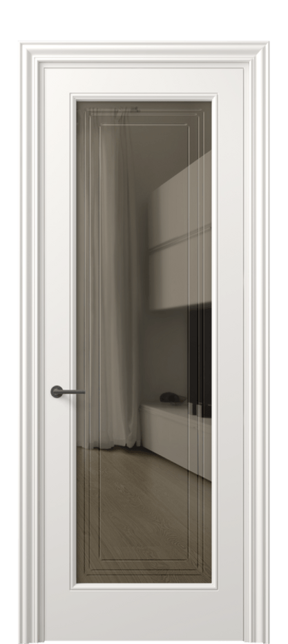 Межкомнатная дверь Mascot 8400 Матовый пудровый белый Прозрачное бронзовое стекло с гравировкой "Грани", триплекс Цена 101860 сом | Volhovec