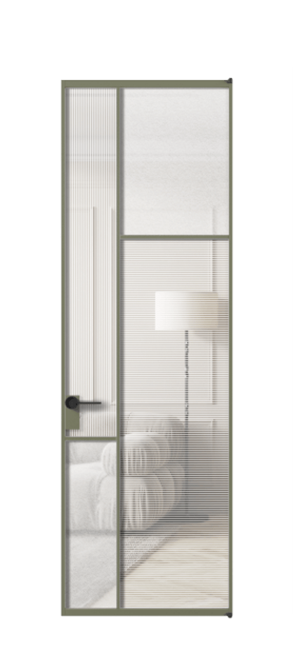 Межкомнатная дверь Mosaic АЛПЛ041.11 Алюминий оливковый тёмный Рифлёное стекло "Дюна", триплекс, 6 мм + Фактурное стекло "Лёд", триплекс Цена 253150 сом | Volhovec