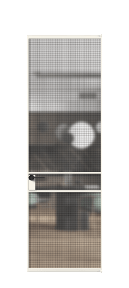 Алюминиевая дверь АЛПЛ040.02 Алюминий пудровый белый Декоративное стекло с сеткой "Mesh silver", триплекс Цена 189820  | Volhovec