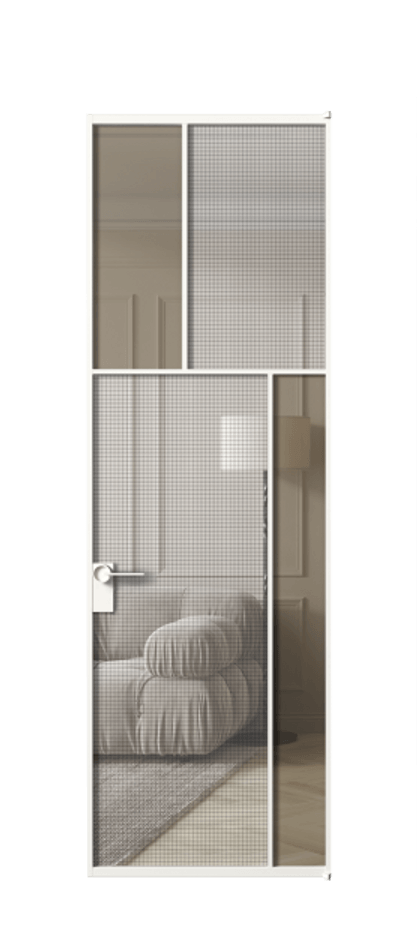 Межкомнатная дверь Mosaic АЛПЛ041.23 Алюминий Белый Mesh silver + Бронза прозрачное триплекс Цена 212470 #CURRENCY# | Volhovec