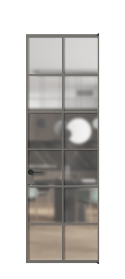 Алюминиевая дверь АЛПЛ040.05 Алюминий классический серый Сатинированное стекло "Matelux Crystal Vision", калёное, матовое, каленое 6 мм Цена 229280  | Volhovec