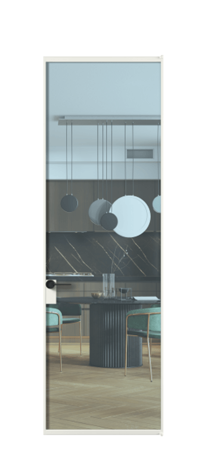 Алюминиевая дверь АЛПЛ040.01 Алюминий светло-серый Прозрачное голубое стекло, триплекс Цена 173510  | Volhovec