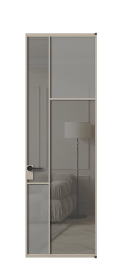 Межкомнатная дверь Мозаик АЛПЛ041.11 Алюминий бисквитный Сатинированное серое стекло, триплекс, 6 мм + Прозрачное серое стекло, триплекс Цена 165870 ₽ | Volhovec