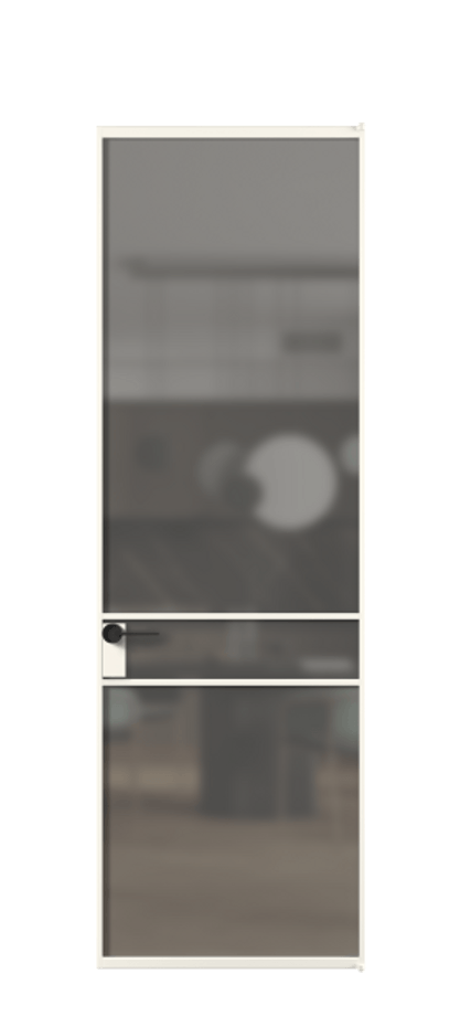 Алюминиевая дверь АЛПЛ040.02 Алюминий пудровый белый Сатинированное серое стекло, триплекс Цена 180500  | Volhovec