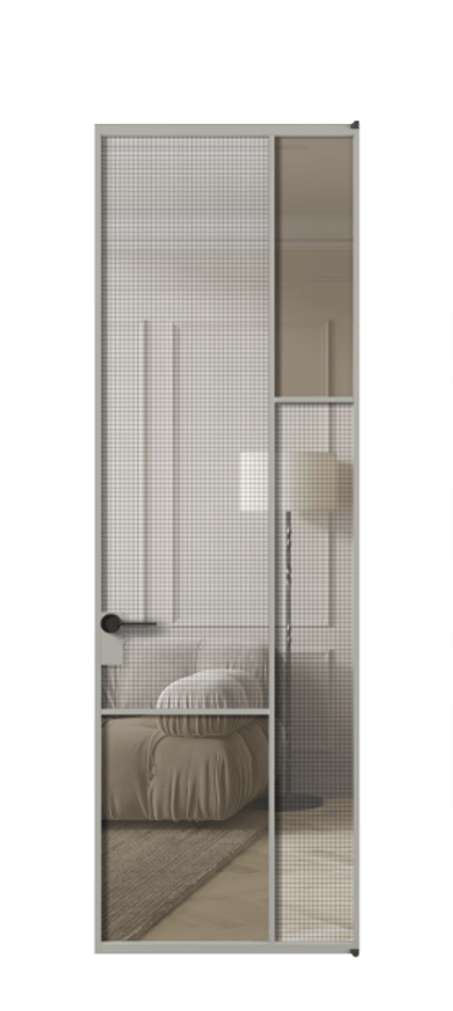 Межкомнатная дверь Mosaic АЛПЛ041.12 Алюминий нейтральный серый Декоративное стекло с сеткой "Mesh silver", триплекс, 6 мм + Прозрачное бронзовое стекло, триплекс Цена 250240 сом | Volhovec