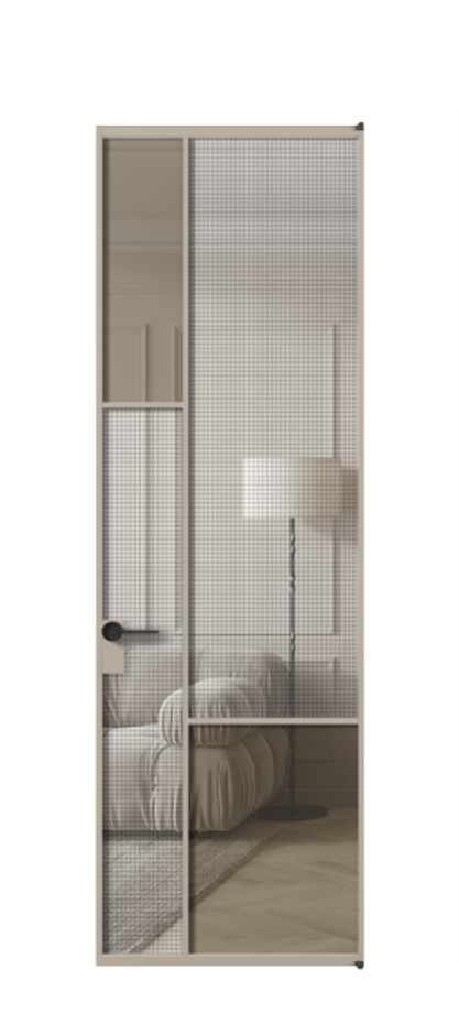 Межкомнатная дверь Mosaic АЛПЛ041.13 Алюминий бисквитный Mesh silver + Бронза прозрачное триплекс Цена 220050 #CURRENCY# | Volhovec