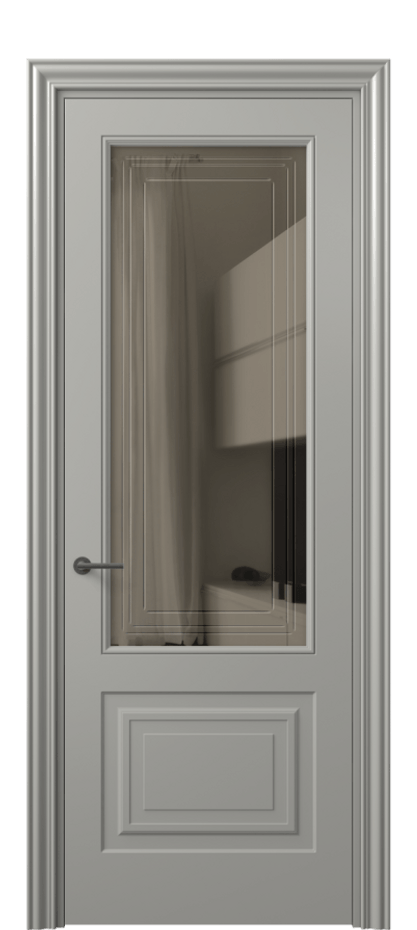 Межкомнатная дверь Маскот 8452 Матовый нейтральный серый Прозрачное бронзовое стекло с гравировкой "Грани", триплекс Цена 97300 сом | Volhovec