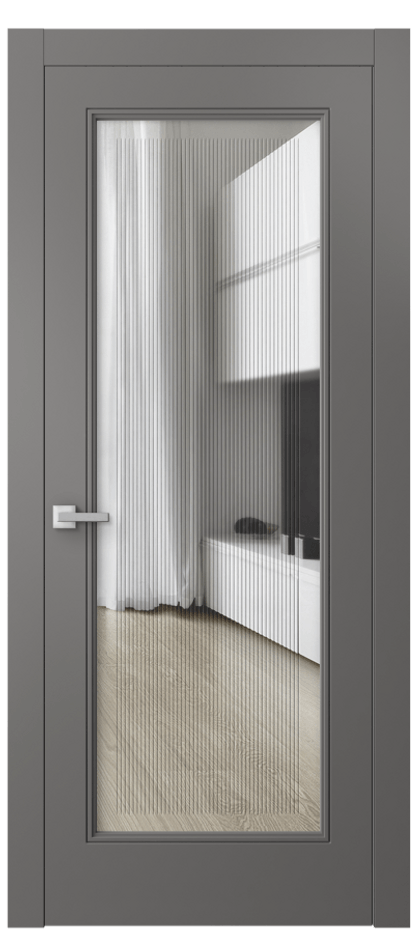 Межкомнатная дверь Линия 8300 Матовый классический серый Прозрачное стекло с гравировкой "Каннелюры", триплекс Цена 87880 ₽ | Volhovec