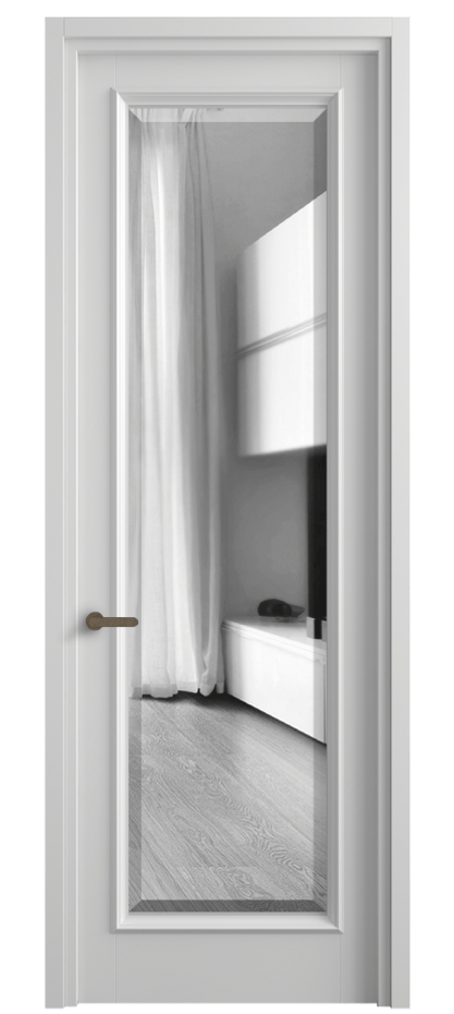 Межкомнатная дверь Шарм 6702 Матовый белоснежный Двустороннее зеркало с фацетом, триплекс Цена 146910 сом | Volhovec