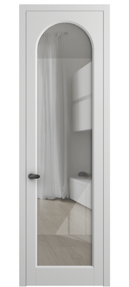 Межкомнатная дверь Палаццо 6804 Матовый белоснежный Рефлективное прозрачное стекло "Стопсол", калёное Цена 152920 сом | Volhovec