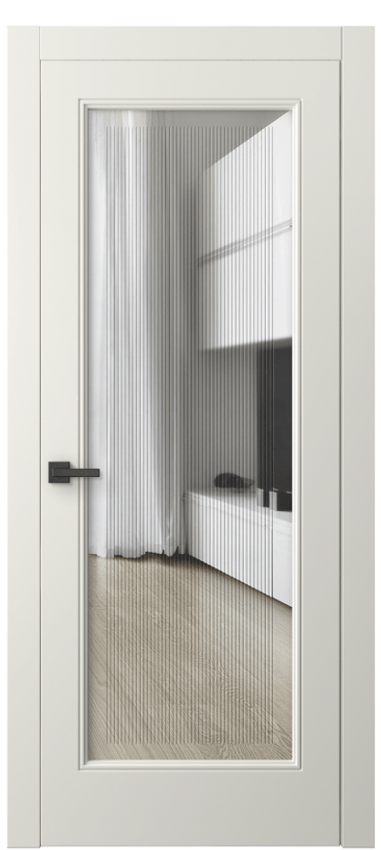 Межкомнатная дверь Linea 8300 Матовый жемчужный Прозрачное стекло с гравировкой "Каннелюры", триплекс Цена 121870 сом | Volhovec