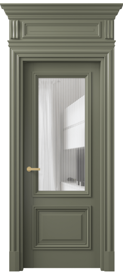 Межкомнатная дверь Антик 7302 Матовый оливковый тёмный Рифлёное стекло "Мору", триплекс Цена 168309 ₽ | Volhovec