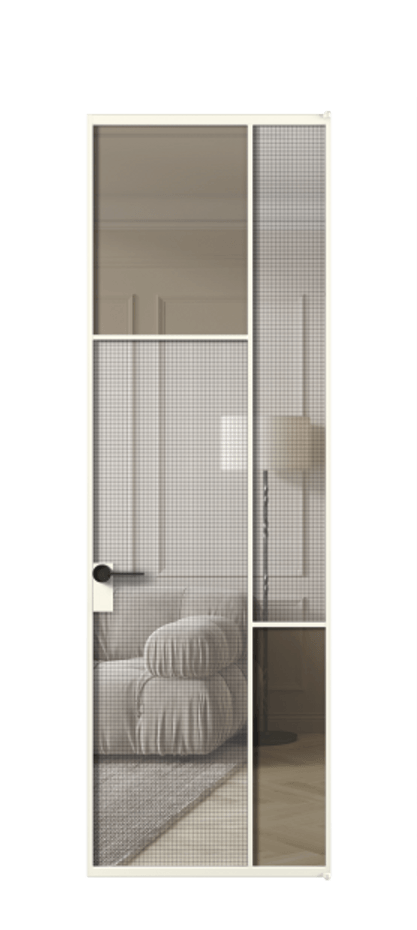 Межкомнатная дверь Mosaic АЛПЛ041.10 Алюминий жемчужный Mesh silver + Бронза прозрачное триплекс Цена 220050 #CURRENCY# | Volhovec