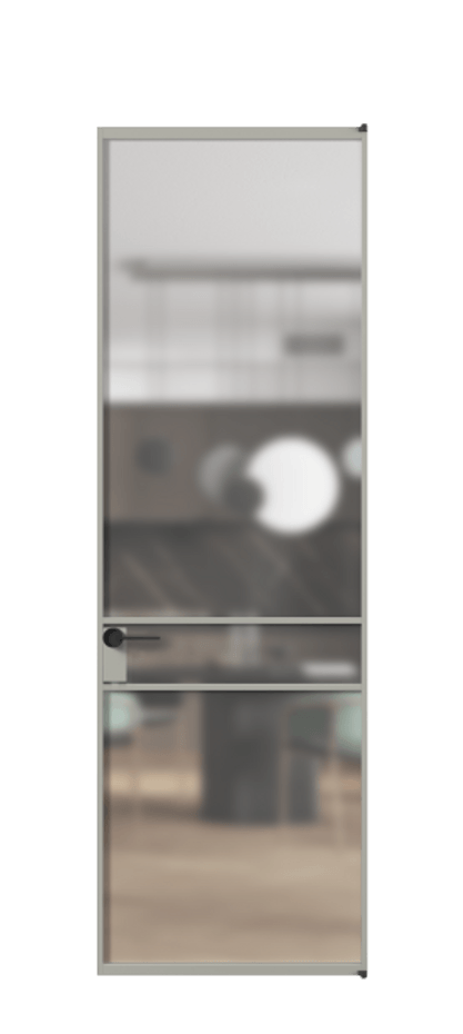 Алюминиевая дверь АЛПЛ040.02 Алюминий нейтральный серый Сатинированное стекло "Мателюкс Кристал Вижн", калёное, матовое, каленое 6 мм Цена 220980  | Volhovec