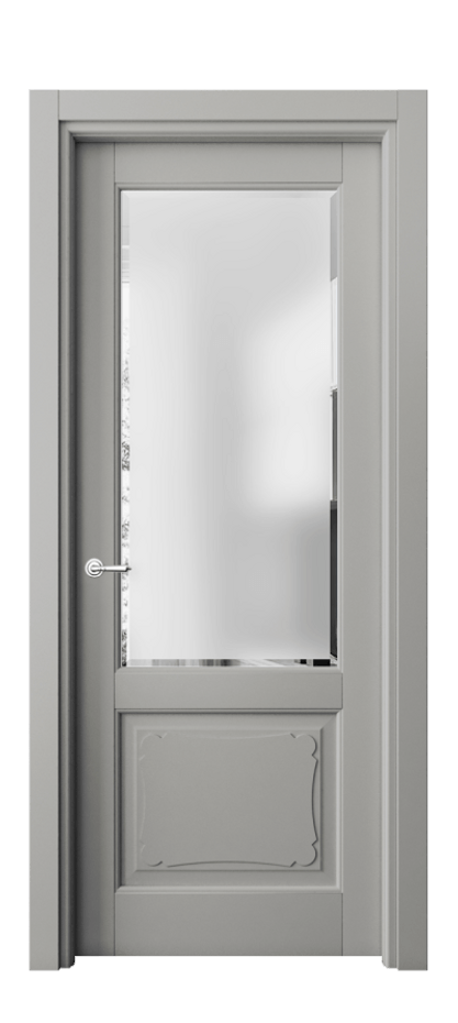 Межкомнатная дверь Тоскана Элегантэ 6322 Матовый нейтральный серый Сатинированное стекло с фацетом Цена 99399 ₽ | Volhovec