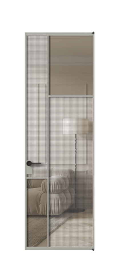 Межкомнатная дверь Mosaic АЛПЛ041.11 Алюминий нейтральный серый Декоративное стекло с сеткой "Mesh silver", триплекс, 6 мм + Прозрачное бронзовое стекло, триплекс Цена 250240 сом | Volhovec