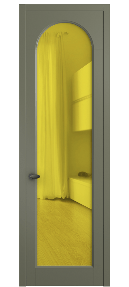 Межкомнатная дверь Палаццо 6804 Матовый оливковый тёмный Прозрачное жёлтое стекло, триплекс Цена 97029 ₽ | Volhovec