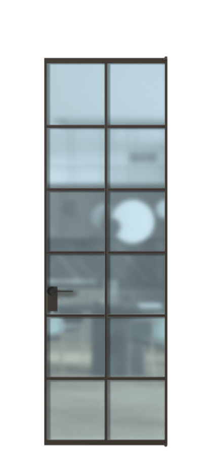 Алюминиевая дверь АЛПЛ040.05 Алюминий антрацит Сатинированное голубое стекло, триплекс Цена 217630  | Volhovec