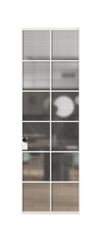 Алюминиевая дверь АЛПЛ040.05 Алюминий светло-серый Декоративное стекло с сеткой "Mesh silver", триплекс Цена 196460  | Volhovec