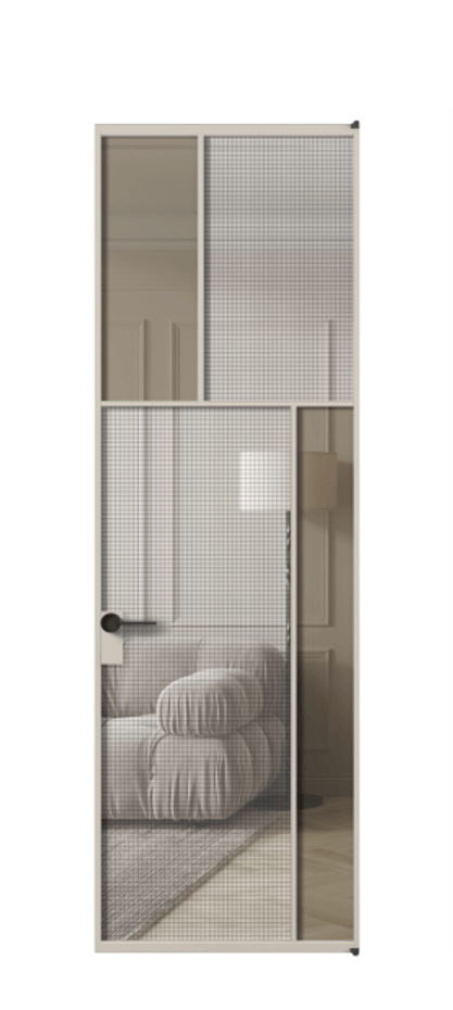 Межкомнатная дверь Mosaic АЛПЛ041.23 Алюминий светло-бежевый Декоративное стекло с сеткой "Mesh silver", триплекс, 6 мм + Прозрачное бронзовое стекло, триплекс Цена 241830 сом | Volhovec