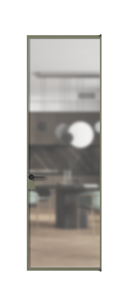 Алюминиевая дверь АЛПЛ040.01 Алюминий оливковый тёмный Сатинированное стекло "Мателюкс Кристал Вижн", калёное, матовое, каленое 6 мм Цена 182830  | Volhovec