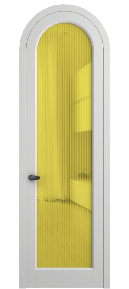 Межкомнатная дверь Палаццо 6814 Матовый белоснежный Рифлёное жёлтое стекло "Moru", триплекс Цена 133159 ₽ | Volhovec