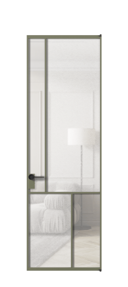 Межкомнатная дверь Mosaic АЛПЛ041.20 Алюминий оливковый тёмный Рифлёное стекло "Дюна", триплекс, 6 мм + Фактурное стекло "Лёд", триплекс Цена 253150 сом | Volhovec