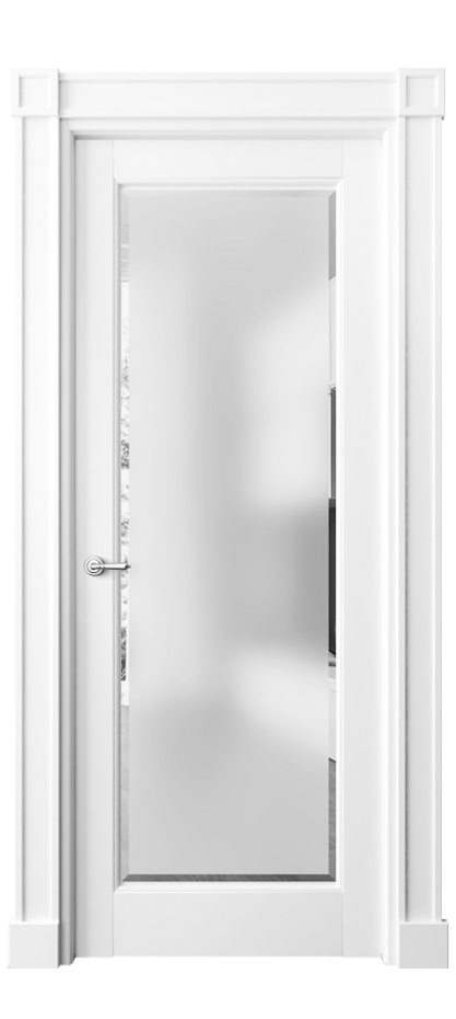 Межкомнатная дверь Тоскана Плано 6300 Матовый белоснежный Сатинированное стекло с фацетом Цена 129639 ₽ | Volhovec