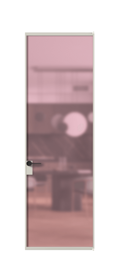 Алюминиевая дверь АЛПЛ040.01 Алюминий тёплый серый Сатинированное розовое стекло, триплекс Цена 119170  | Volhovec