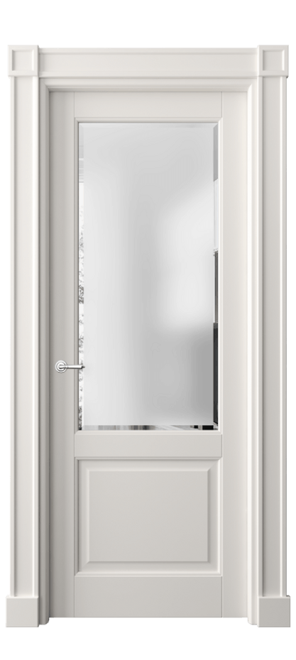 Дверь межкомнатная Тоскана Плано 6302 Матовый пудровый белый Сатинированное стекло с фацетом Гладкие пилястры с квадратными розетками МПБЛ Цена 192100 сом Наличники уже входят в базовый комплект. Фабрика дверей Волховец 8 (800) 551 43 19 Межкомнатная дверь Тоскана Плано 6302 Матовый пудровый белый Сатинированное стекло с фацетом Цена 192100 сом | Volhovec