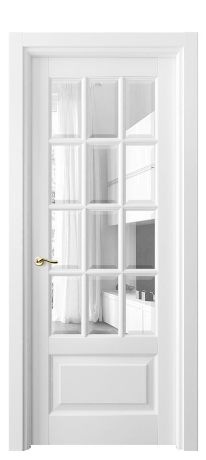 Межкомнатная дверь Лигнум 0728 Матовый белоснежный Прозрачное стекло с фацетом Цена 175160 сом | Volhovec