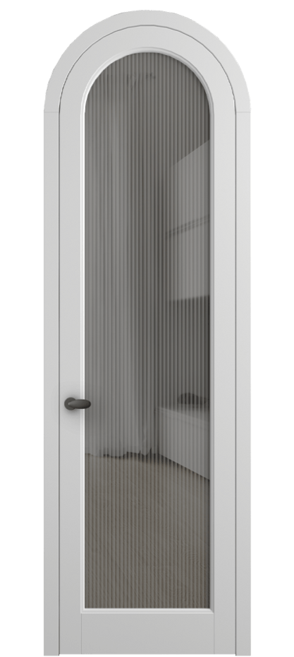 Межкомнатная дверь Палаццо 6814 Матовый белоснежный Рифлёное серое стекло "Moru", триплекс Цена 133159 ₽ | Volhovec