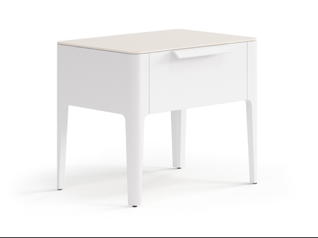 Мебель Тумба прикроватная Piega 1 ящик. Цвет Матовый пудровый белый. Материал Гладкая эмаль. Коллекция Тумба прикроватная Piega 1 ящик. Картинка.