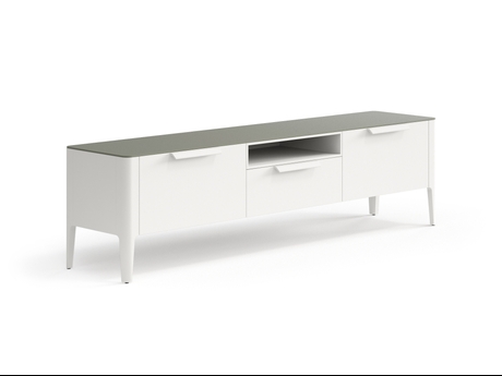 Мебель ТВ тумба Piega. Цвет Матовый тёплый серый. Материал Гладкая эмаль. Коллекция ТВ тумба Piega. Картинка.