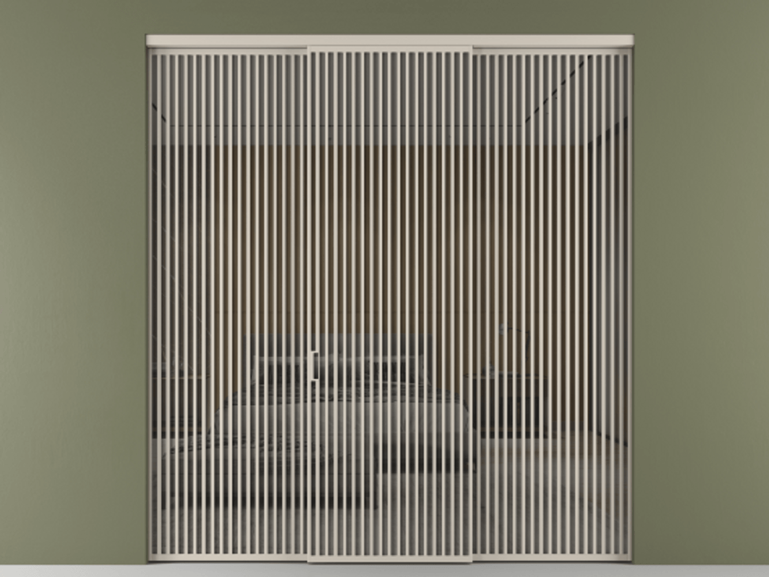 Перегородка Формато внутри проёма 3 створки АЛПР 040.06 Алюминий светло-бежевый Рефлективное серое стекло "Стопсол", калёное Цена 890490 сом | Volhovec