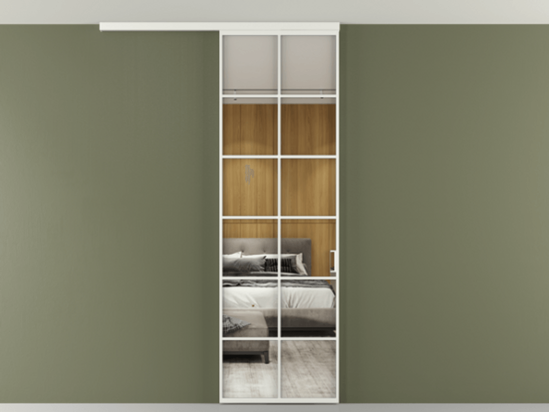 Перегородка Формато вдоль стены на потолок 1 створка АЛПР 040.05 Алюминий светло-серый Двустороннее зеркало, триплекс , триплекс 6 мм Цена 150390 сом | Volhovec