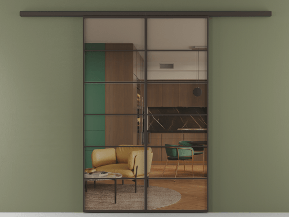 Перегородка Формато вдоль стены 2 створки АЛПР 040.04 Алюминий антрацит Прозрачное бронзовое стекло, триплекс Цена 301610 сом | Volhovec