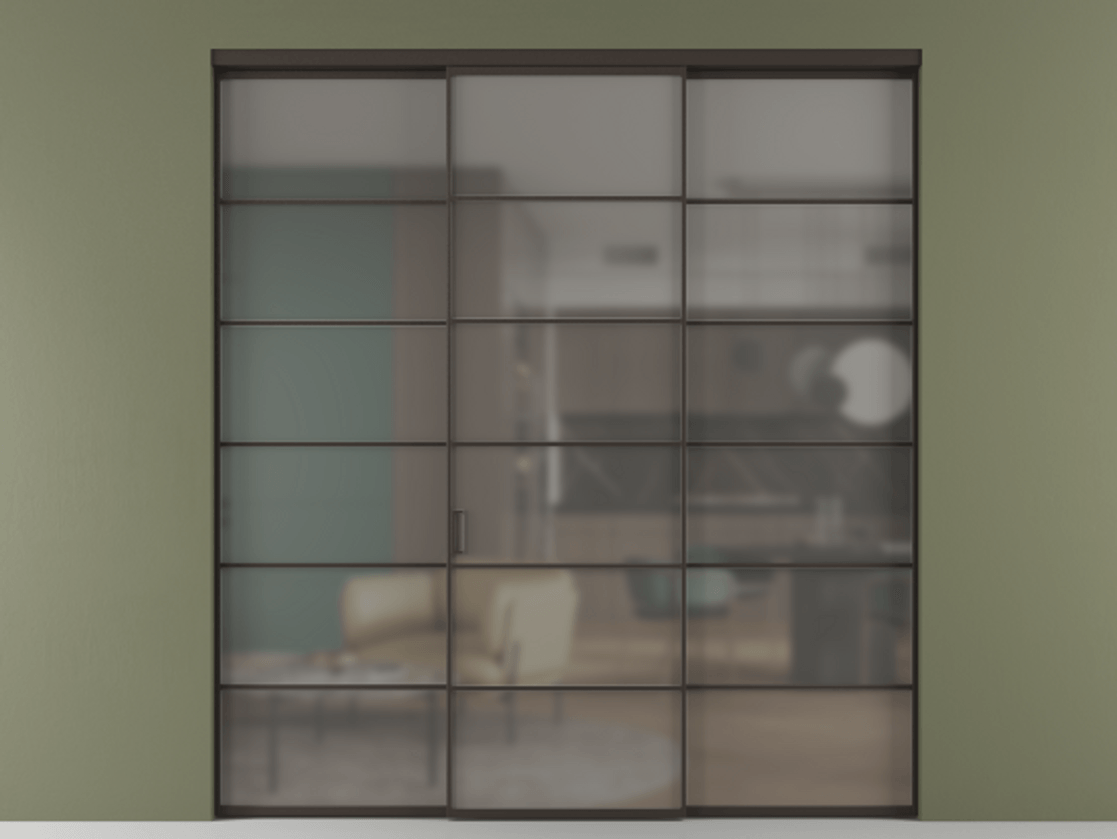 Перегородка Формато внутри проёма 3 створки АЛПР 040.04 Алюминий антрацит Сатинированное серое стекло, триплекс Цена 371030 сом | Volhovec